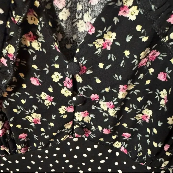 Zara Black Floral and Spotty Long Sleeve Tea Dress Mini Dress Contrast Print S - Picture 7 of 9